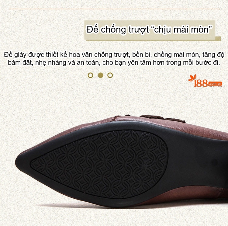 Giày Búp Bê Nữ Da Bóng Mũi Nhọn Chiều Cao Đế Khoảng 3cm Màu Nâu, Xám chi tiết 5