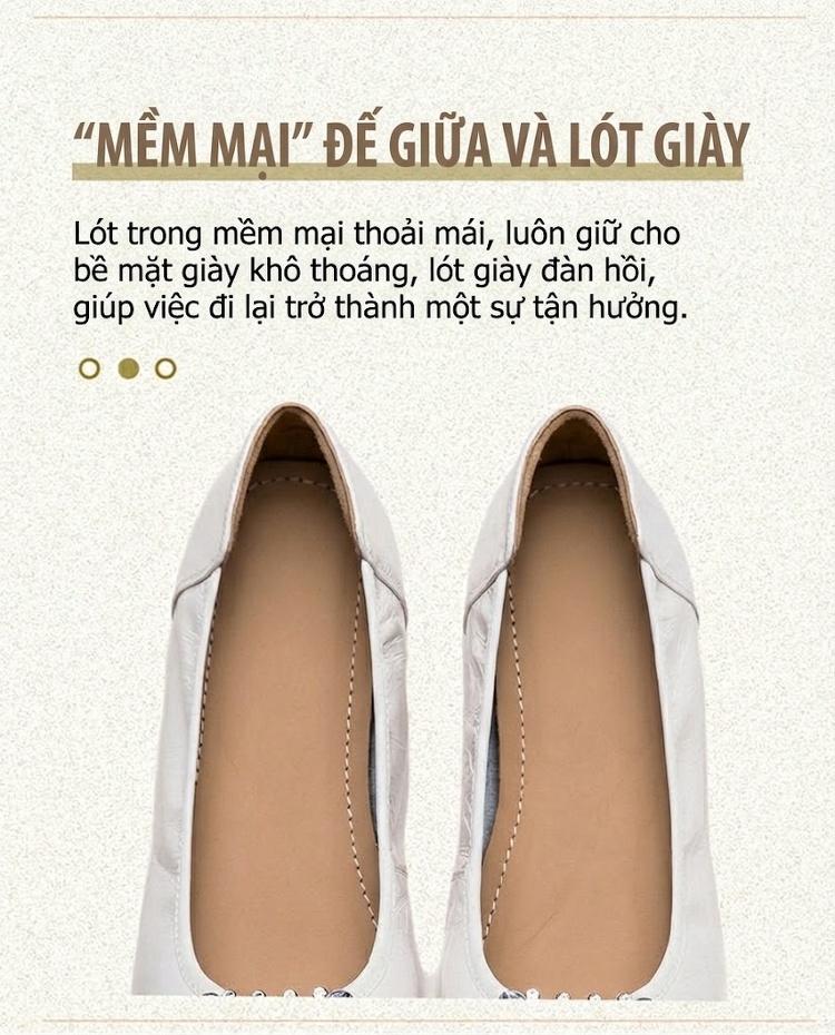 Giày Búp Bê Nữ Da Bóng Mũi Vuông Chiều Cao Đế Khoảng 1cm Màu Trắng, Bạc chi tiết 6