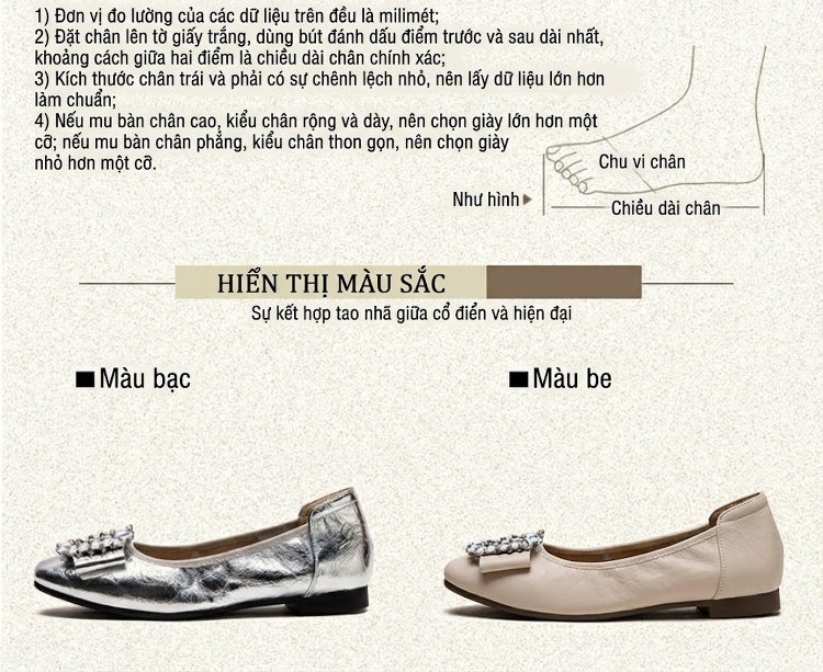 Giày Búp Bê Nữ Da Bóng Mũi Vuông Chiều Cao Đế Khoảng 1cm Màu Trắng, Bạc chi tiết 2
