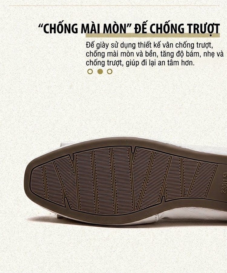 Giày Búp Bê Nữ Da Bóng Mũi Vuông Chiều Cao Đế Khoảng 1cm Màu Trắng, Bạc chi tiết 5