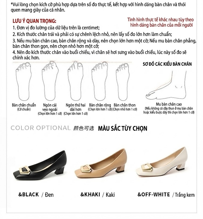 Giày Búp Bê Nữ Da Bóng Mũi Vuông Gót Vuông Chiều Cao Đế Khoảng 3cm Màu Đen, Kem, Nude chi tiết 2