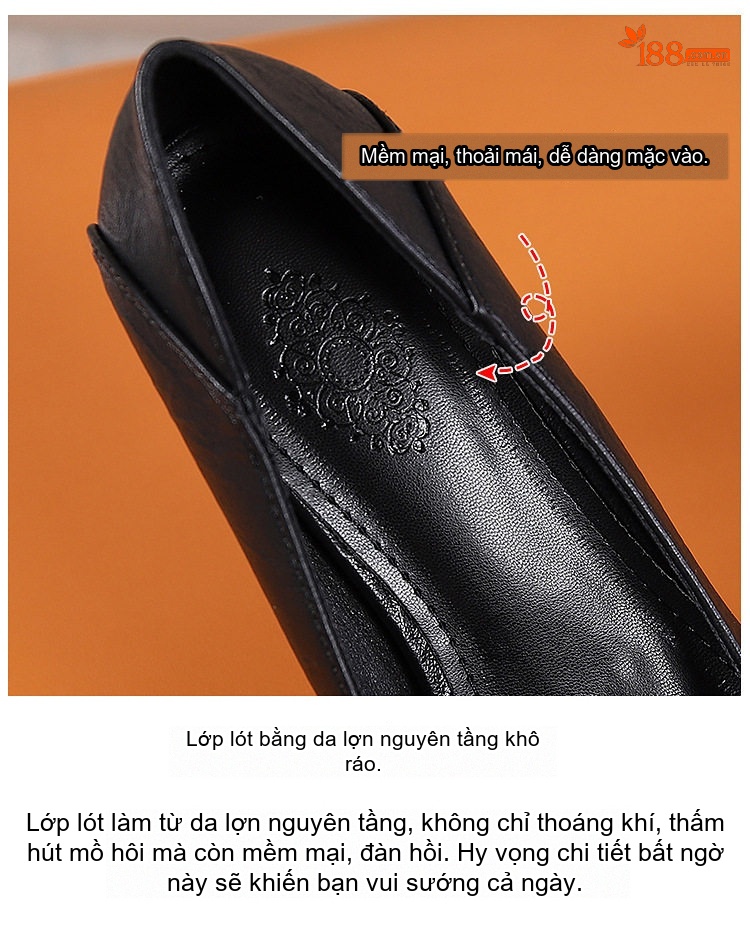 Giày Búp Bê Nữ Da Bóng Mũi Vuông Gót Vuông Đính Đá Chiều Cao Đế Khoảng 4cm Màu Đen, Kem chi tiết 8