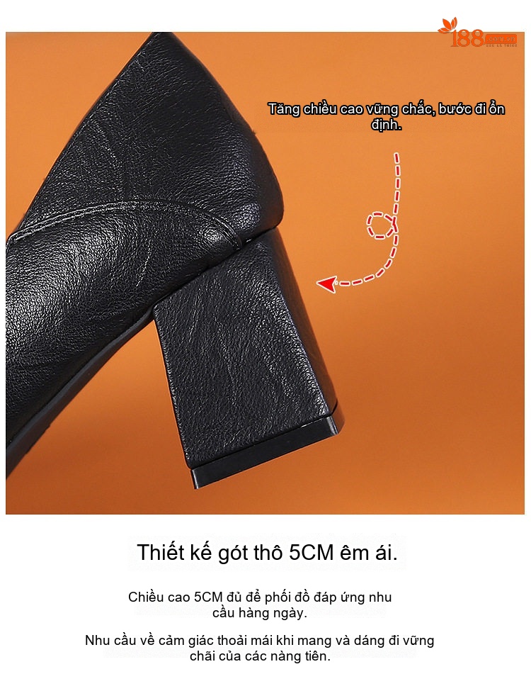 Giày Búp Bê Nữ Da Bóng Mũi Vuông Gót Vuông Đính Đá Chiều Cao Đế Khoảng 4cm Màu Đen, Kem chi tiết 9