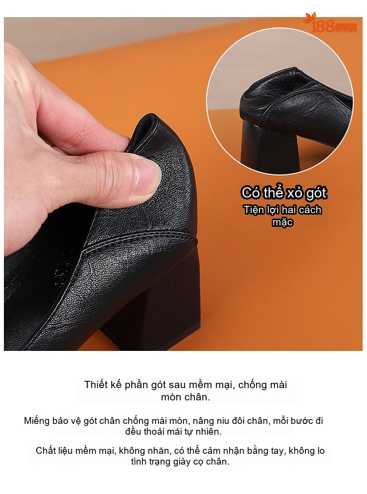 Giày Búp Bê Nữ Da Bóng Mũi Vuông Gót Vuông Đính Đá Chiều Cao Đế Khoảng 4cm Màu Đen, Kem chi tiết 11