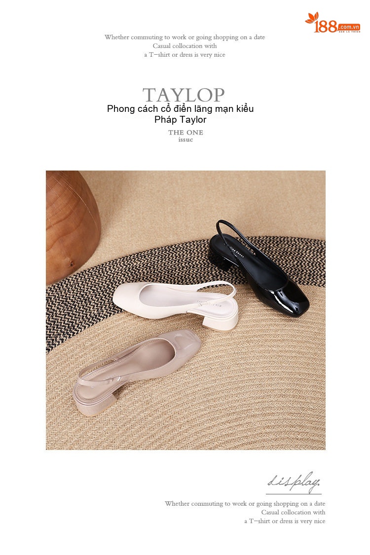 Giày Búp Bê Nữ Da Bóng Mũi Vuông Gót Vuông Hở Gót Chiều Cao Đế Khoảng 3cm Màu Đen, Trắng, Kem chi tiết 27