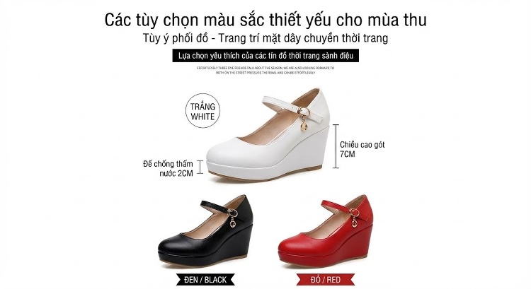 Giày Búp Bê Nữ Da Bóng Quai Ngang Chiều Cao Đế Khoảng 5cm Màu Đen, Đỏ, Trắng chi tiết 4