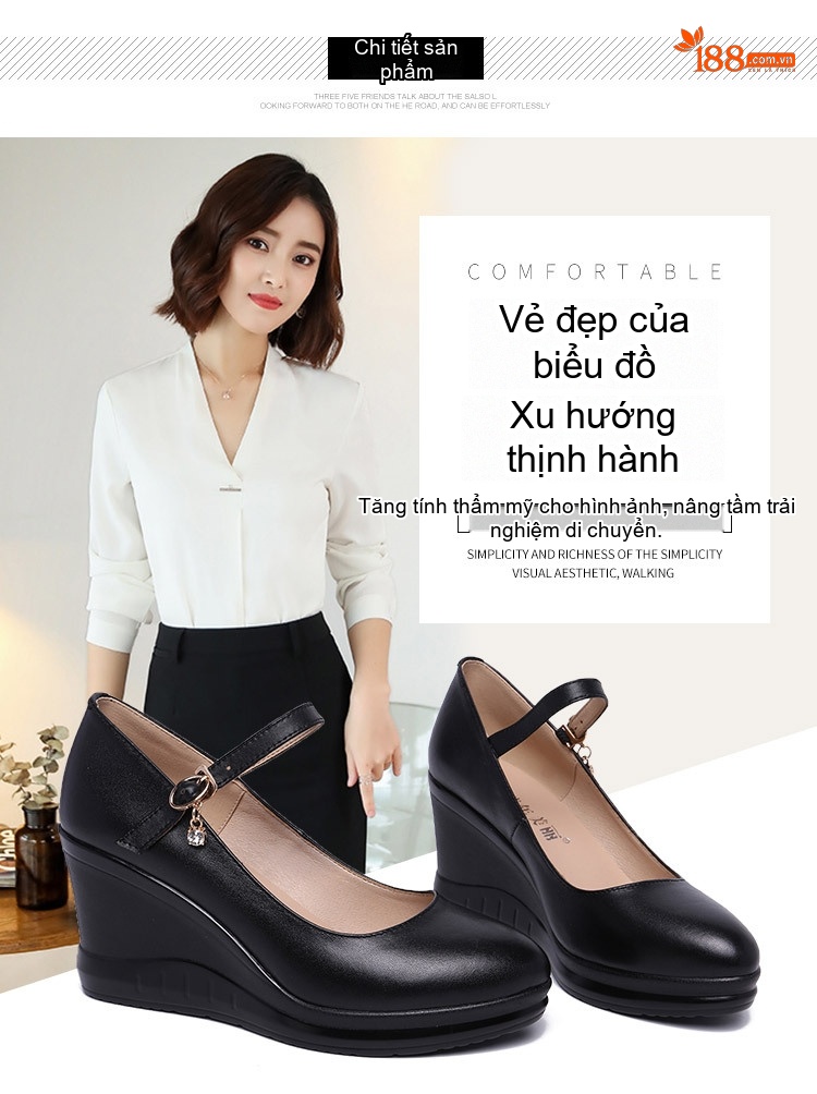 Giày Búp Bê Nữ Da Bóng Quai Ngang Chiều Cao Đế Khoảng 5cm Màu Đen, Đỏ, Trắng chi tiết 6