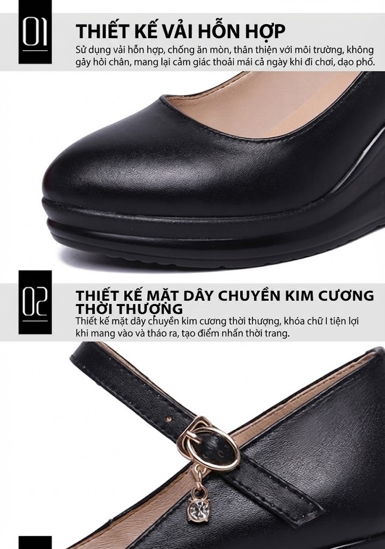 Giày Búp Bê Nữ Da Bóng Quai Ngang Chiều Cao Đế Khoảng 5cm Màu Đen, Đỏ, Trắng chi tiết 7
