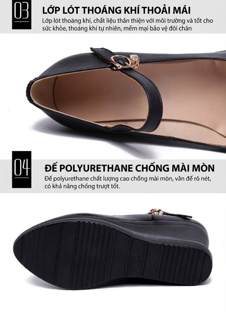 Giày Búp Bê Nữ Da Bóng Quai Ngang Chiều Cao Đế Khoảng 5cm Màu Đen, Đỏ, Trắng chi tiết 8