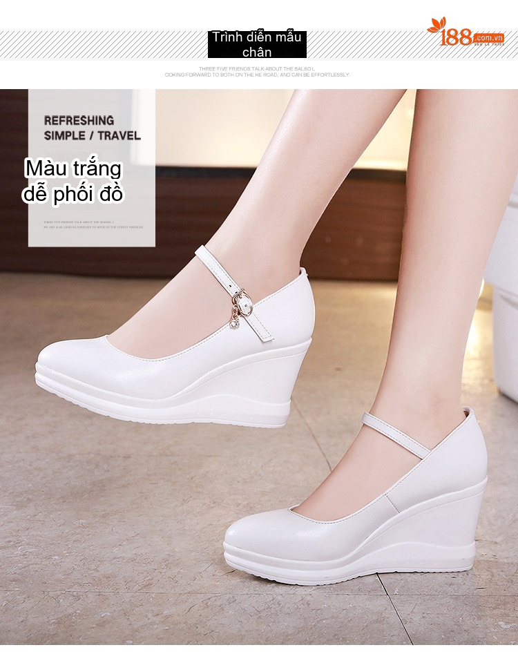 Giày Búp Bê Nữ Da Bóng Quai Ngang Chiều Cao Đế Khoảng 5cm Màu Đen, Đỏ, Trắng chi tiết 9