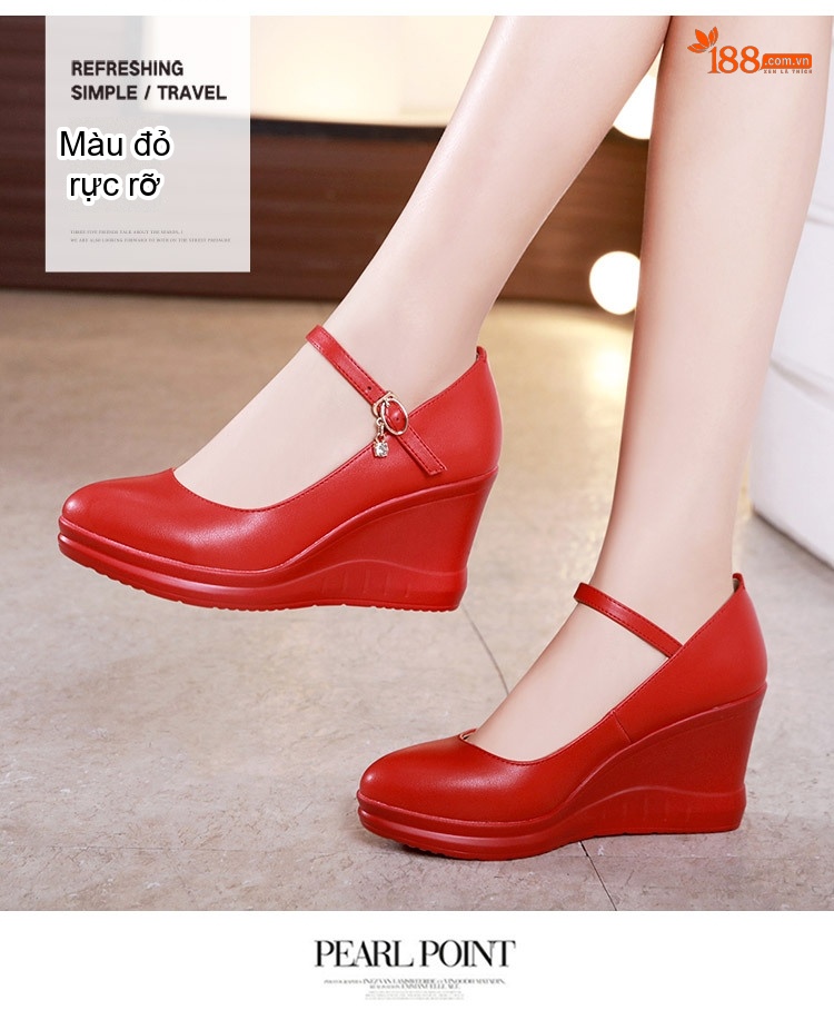 Giày Búp Bê Nữ Da Bóng Quai Ngang Chiều Cao Đế Khoảng 5cm Màu Đen, Đỏ, Trắng chi tiết 11