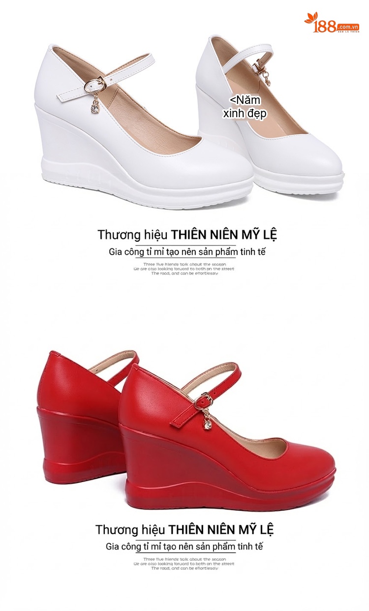 Giày Búp Bê Nữ Da Bóng Quai Ngang Chiều Cao Đế Khoảng 5cm Màu Đen, Đỏ, Trắng chi tiết 16