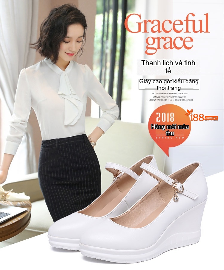 Giày Búp Bê Nữ Da Bóng Quai Ngang Chiều Cao Đế Khoảng 5cm Màu Đen, Đỏ, Trắng chi tiết 1
