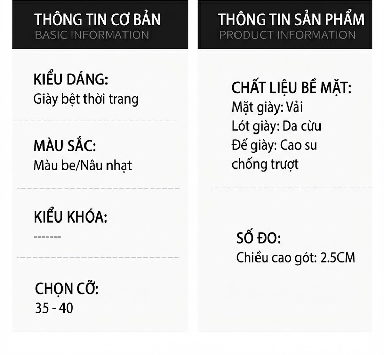 Giày Búp Bê Nữ Da Cừu Mũi Nhọn Gót Vuông Chiều Cao Đế Khoảng 2cm Màu Be, Đen chi tiết 4