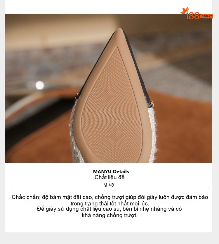 Giày Búp Bê Nữ Da Cừu Mũi Nhọn Gót Vuông Chiều Cao Đế Khoảng 2cm Màu Be, Đen chi tiết 9