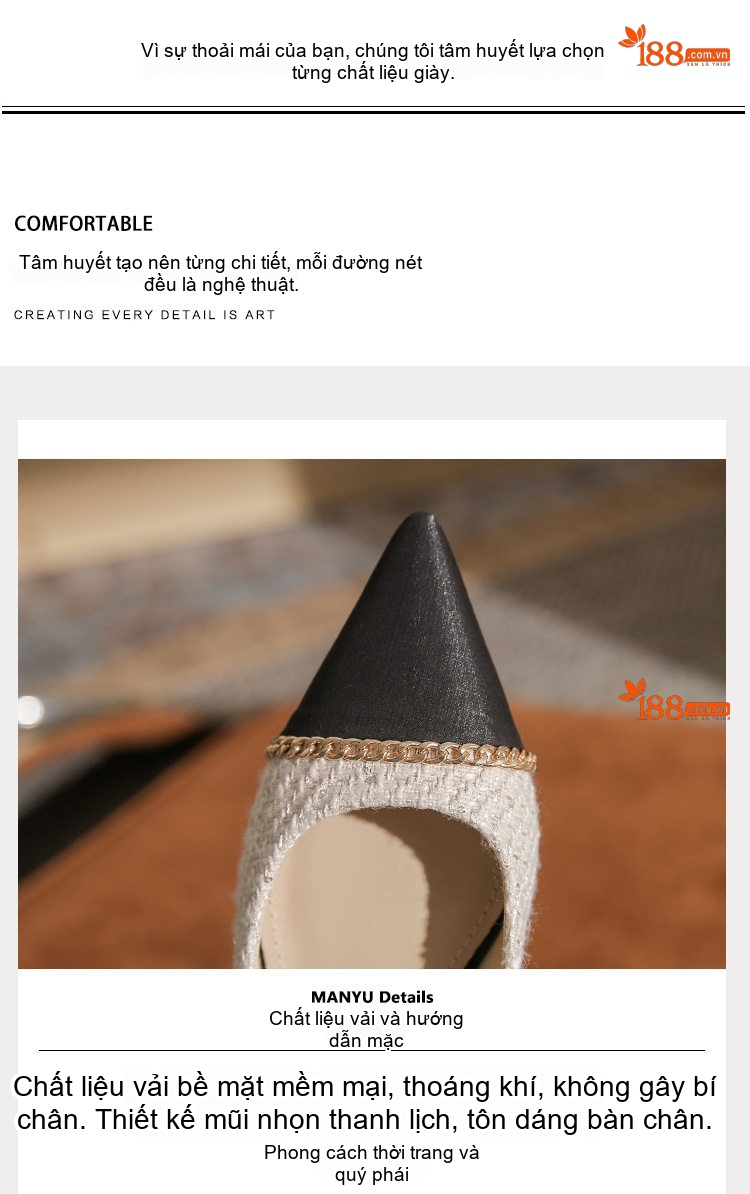 Giày Búp Bê Nữ Da Cừu Mũi Nhọn Gót Vuông Chiều Cao Đế Khoảng 2cm Màu Be, Đen chi tiết 6