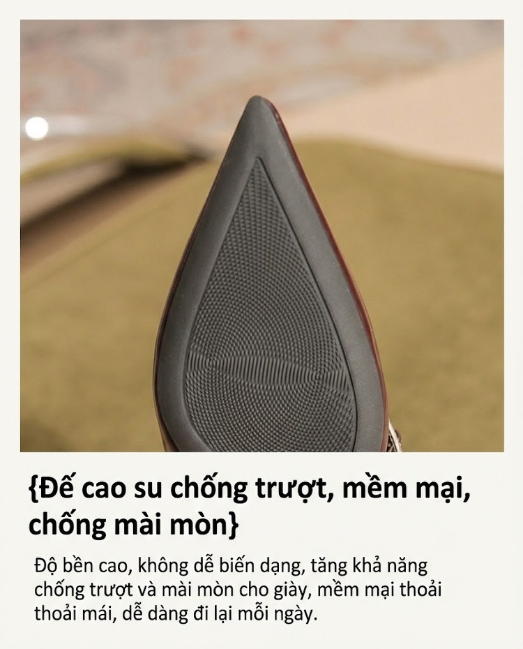 Giày Búp Bê Nữ Da Cừu Mũi Nhọn Quai Mary Jane Chiều Cao Đế Khoảng 2cm Màu Đen, Nâu Đỏ chi tiết 7