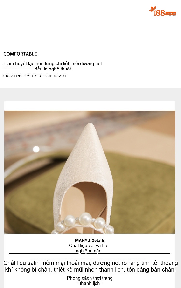 Giày Búp Bê Nữ Da Cừu Mũi Nhọn Quai Ngang Đính Ngọc Chiều Cao Đế Khoảng 3cm Màu Trắng, Đen chi tiết 8