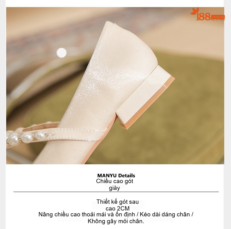 Giày Búp Bê Nữ Da Cừu Mũi Nhọn Quai Ngang Đính Ngọc Chiều Cao Đế Khoảng 3cm Màu Trắng, Đen chi tiết 10