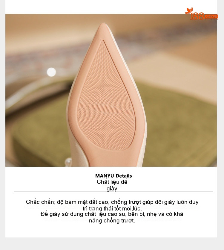 Giày Búp Bê Nữ Da Cừu Mũi Nhọn Quai Ngang Đính Ngọc Chiều Cao Đế Khoảng 3cm Màu Trắng, Đen chi tiết 11