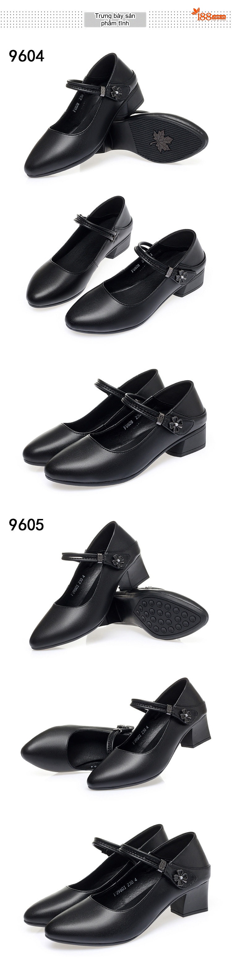 Giày Búp Bê Nữ Da Mềm Chiều Cao Đế 4cm Quai Ngang Gót Vuông Màu Đen chi tiết 6