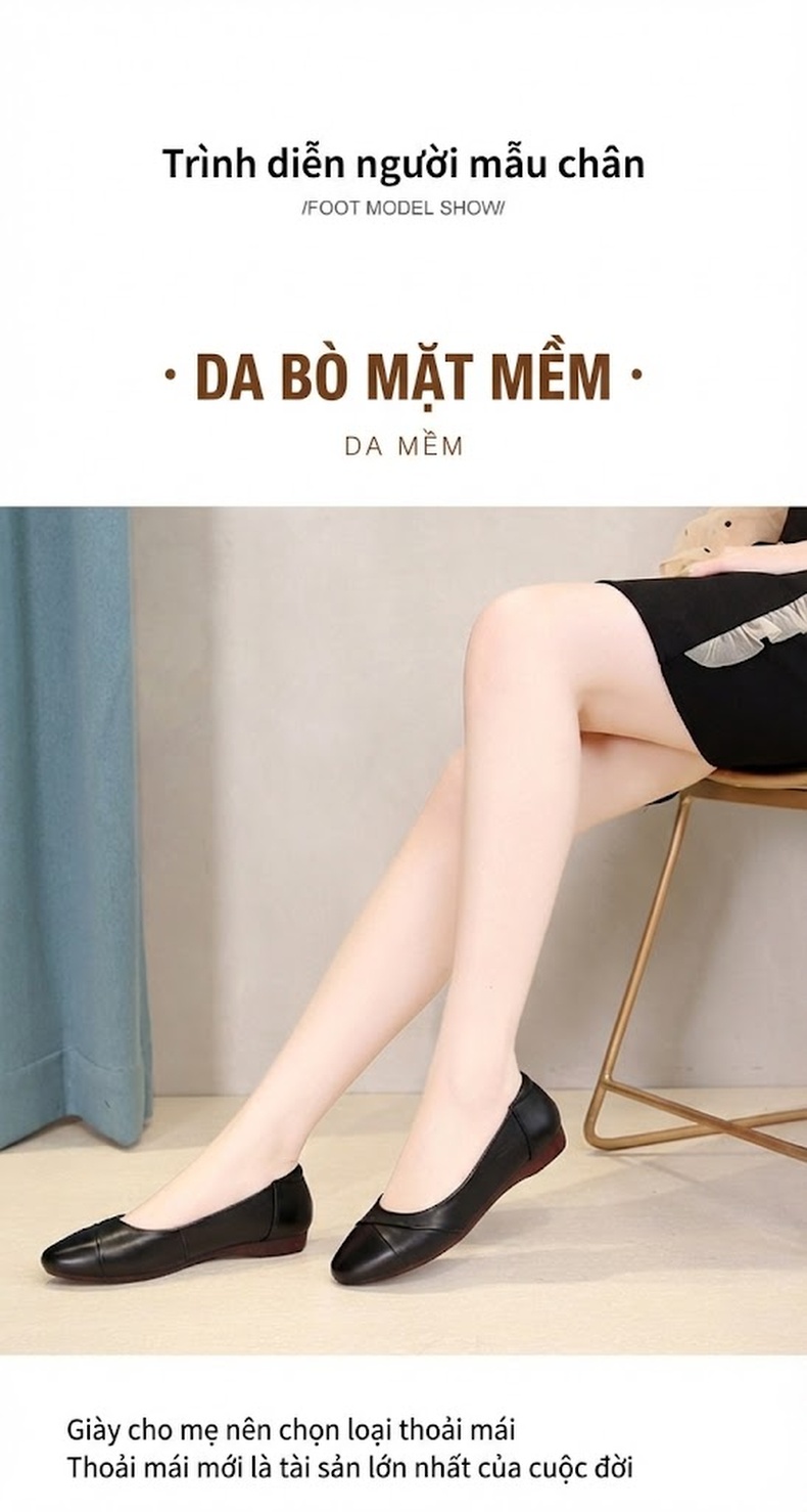 Giày Búp Bê Nữ Da Mềm Đế Mềm Thoải Mái Chiều Cao Đế Khoảng 1cm Màu Đen, Đỏ Rượu, Nude, Xám chi tiết 10
