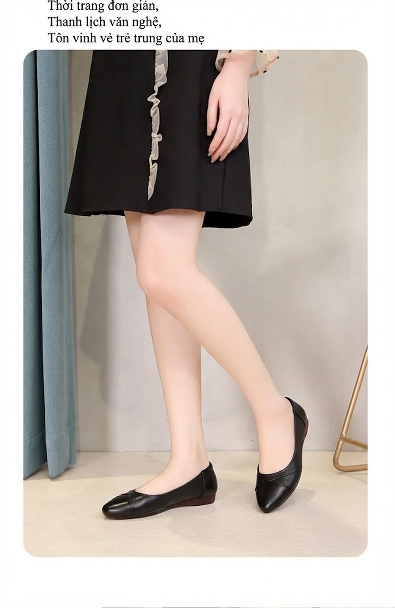 Giày Búp Bê Nữ Da Mềm Đế Mềm Thoải Mái Chiều Cao Đế Khoảng 1cm Màu Đen, Đỏ Rượu, Nude, Xám chi tiết 12
