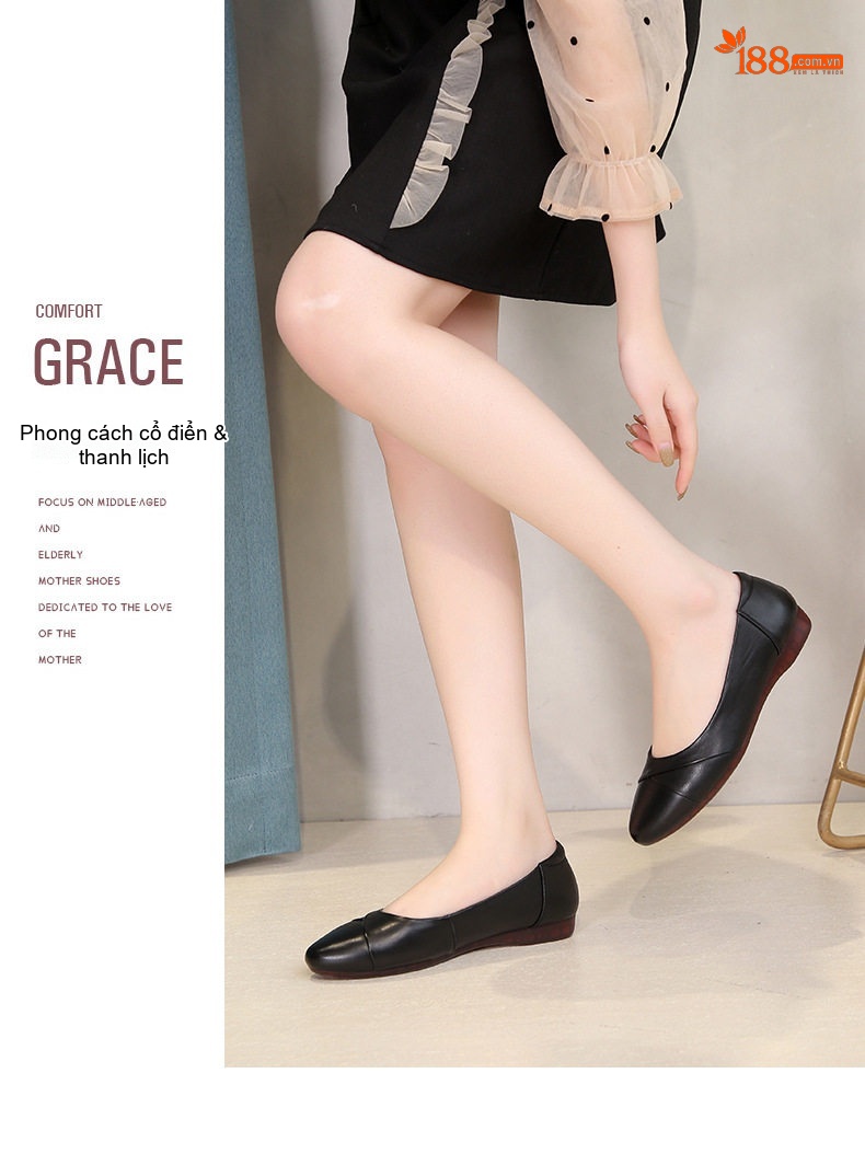 Giày Búp Bê Nữ Da Mềm Đế Mềm Thoải Mái Chiều Cao Đế Khoảng 1cm Màu Đen, Đỏ Rượu, Nude, Xám chi tiết 13