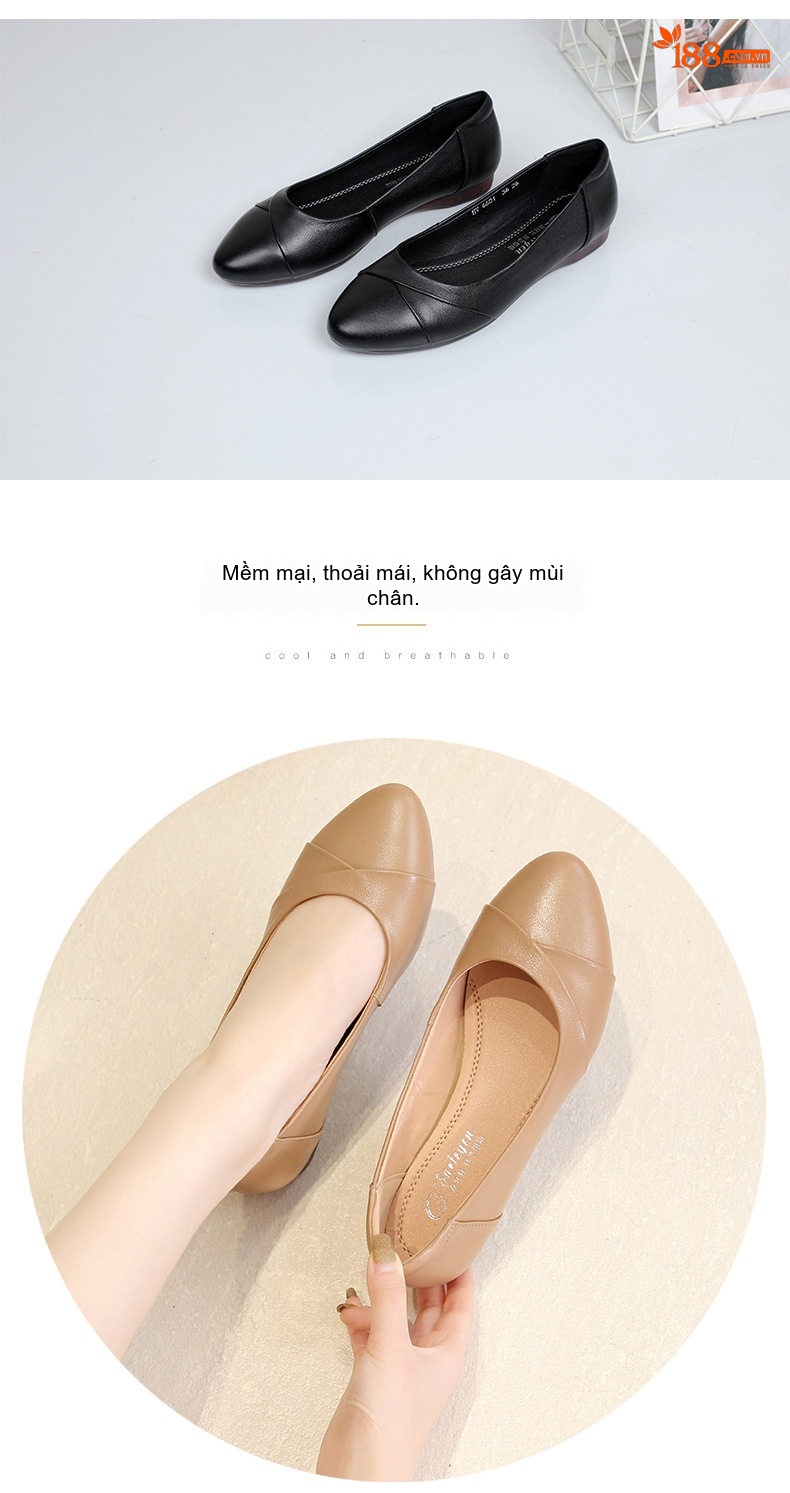 Giày Búp Bê Nữ Da Mềm Đế Mềm Thoải Mái Chiều Cao Đế Khoảng 1cm Màu Đen, Đỏ Rượu, Nude, Xám chi tiết 14