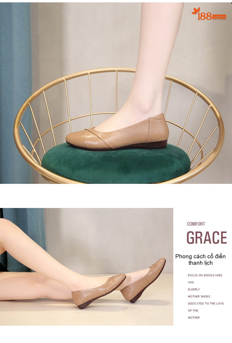 Giày Búp Bê Nữ Da Mềm Đế Mềm Thoải Mái Chiều Cao Đế Khoảng 1cm Màu Đen, Đỏ Rượu, Nude, Xám chi tiết 16
