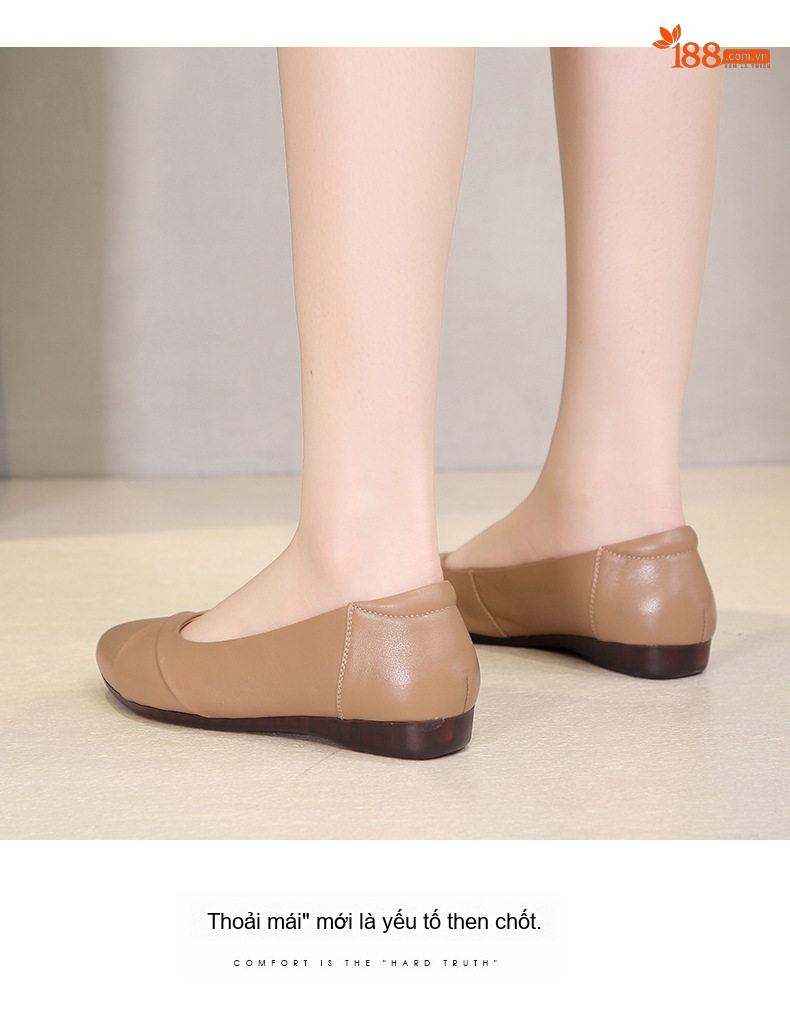 Giày Búp Bê Nữ Da Mềm Đế Mềm Thoải Mái Chiều Cao Đế Khoảng 1cm Màu Đen, Đỏ Rượu, Nude, Xám chi tiết 17