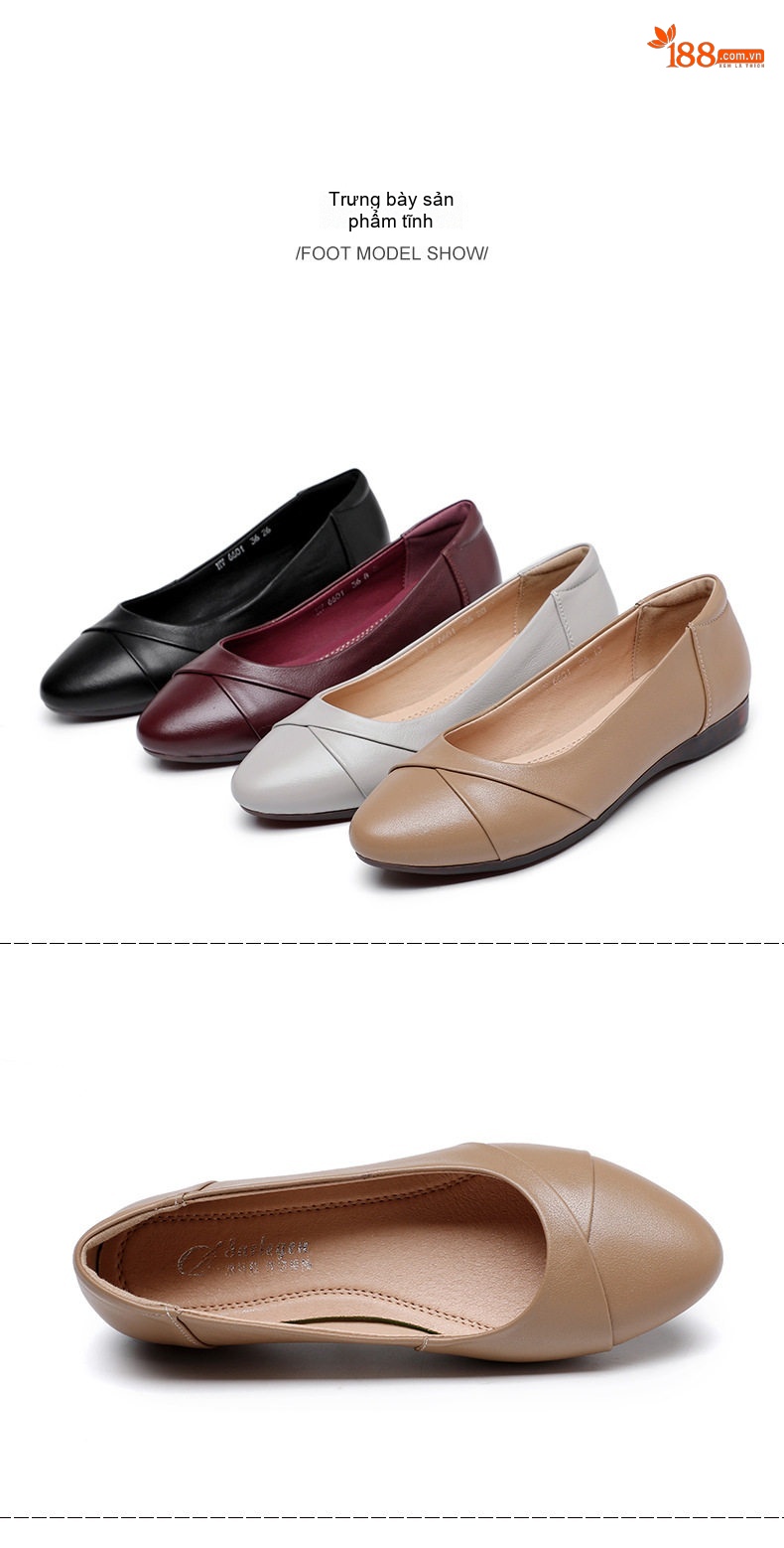 Giày Búp Bê Nữ Da Mềm Đế Mềm Thoải Mái Chiều Cao Đế Khoảng 1cm Màu Đen, Đỏ Rượu, Nude, Xám chi tiết 29
