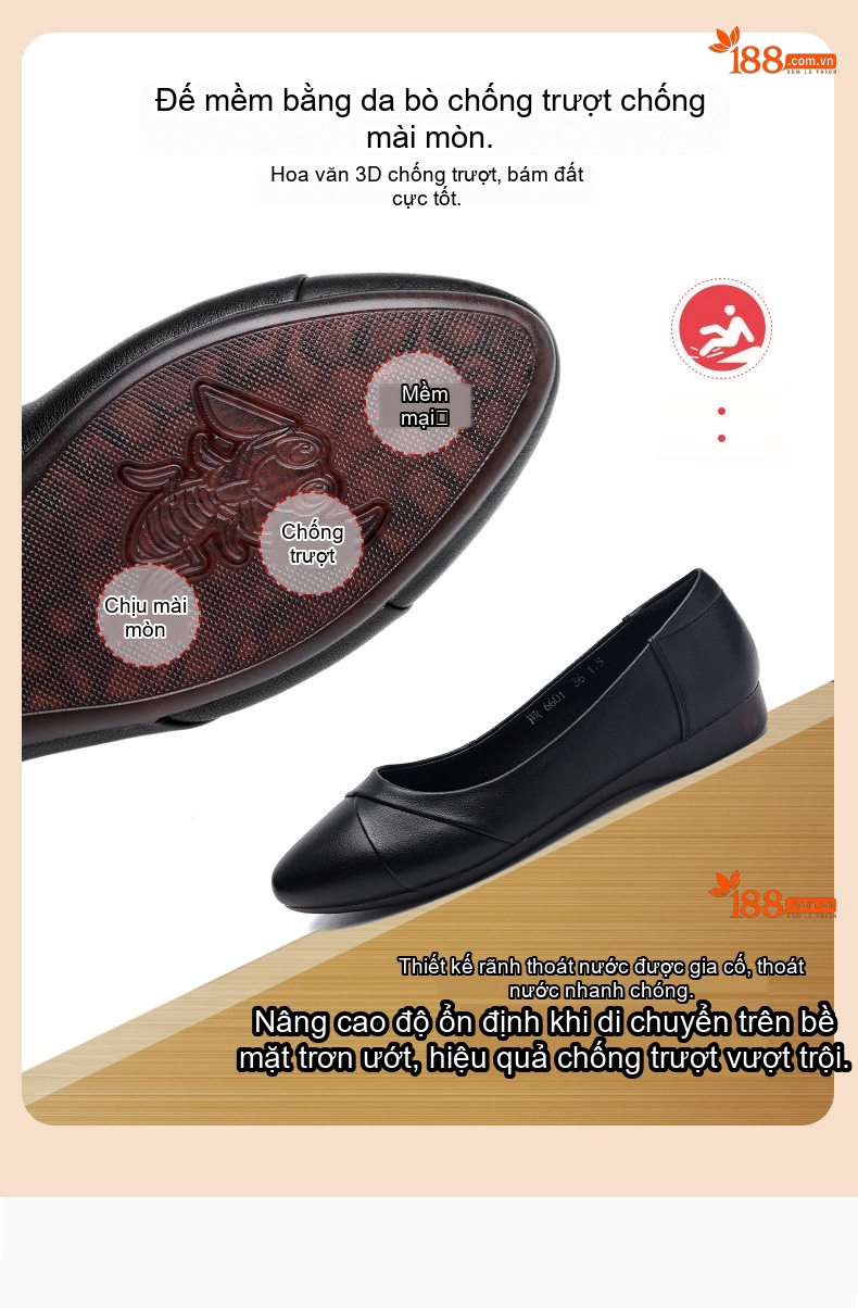 Giày Búp Bê Nữ Da Mềm Đế Mềm Thoải Mái Chiều Cao Đế Khoảng 1cm Màu Đen, Đỏ Rượu, Nude, Xám chi tiết 7