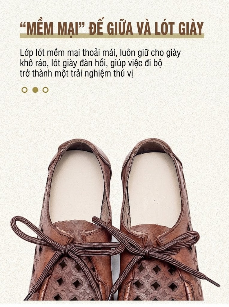 Giày Búp Bê Nữ Da Mềm Đục Lỗ Thoáng Khí Chiều Cao Đế Khoảng 1cm Màu Nâu, Kem chi tiết 4