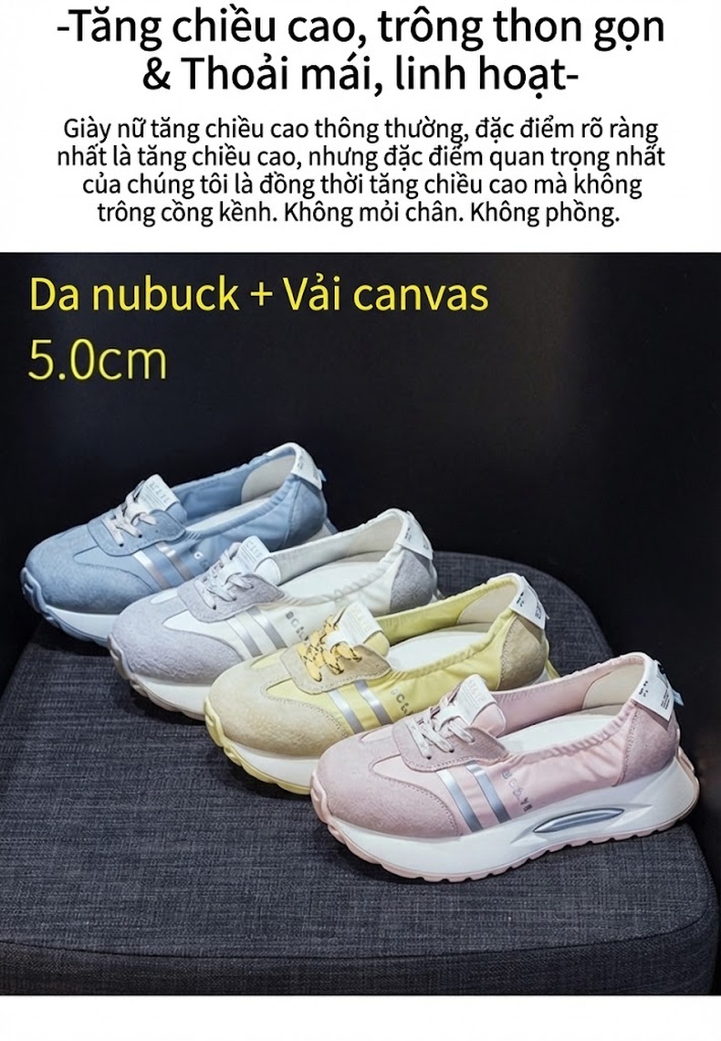 Giày Búp Bê Nữ Da Mờ Chiều Cao Đế Khoảng 4cm Kiểu Dáng Thể Thao Màu Trắng, Hồng, Vàng, Xanh Dương... chi tiết 2