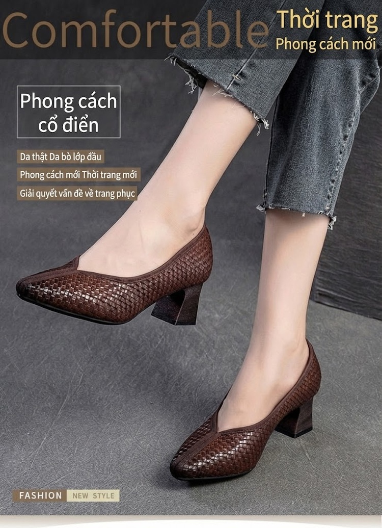 Giày Búp Bê Nữ Da Mờ Chiều Cao Đế Khoảng 5cm Giày Lười Văn Nghệ Màu Đen, Nâu chi tiết 2
