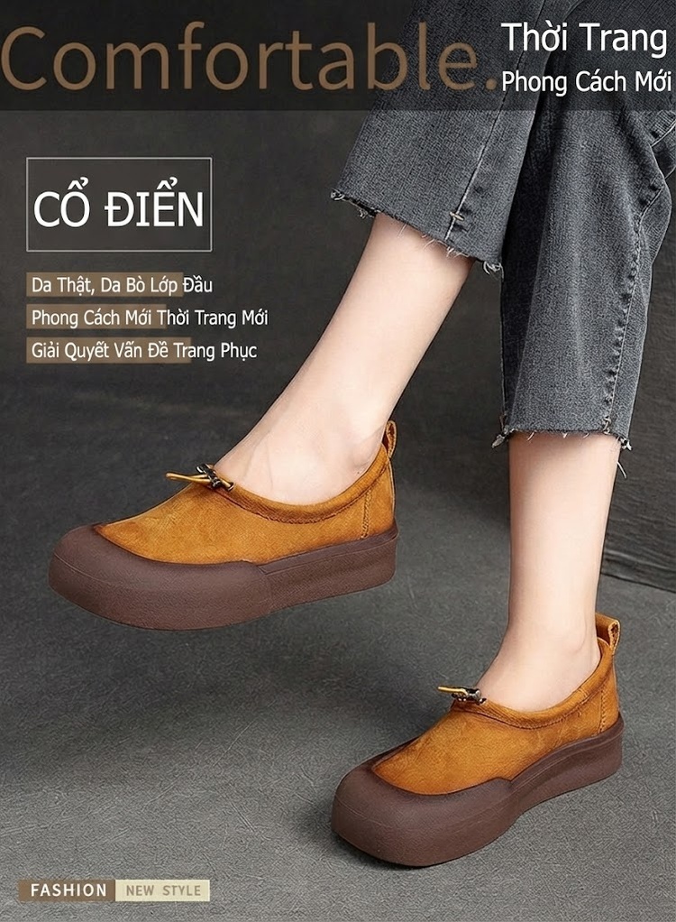 Giày Búp Bê Nữ Da Mờ Dây Thun Chiều Cao Đế Khoảng 3cm Màu Nâu, Vàng chi tiết 2