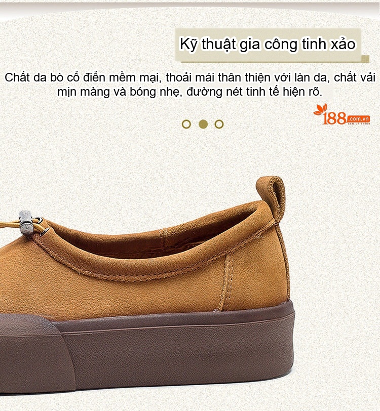 Giày Búp Bê Nữ Da Mờ Dây Thun Chiều Cao Đế Khoảng 3cm Màu Nâu, Vàng chi tiết 3