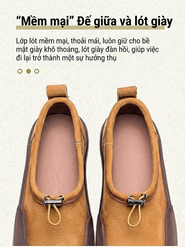 Giày Búp Bê Nữ Da Mờ Dây Thun Chiều Cao Đế Khoảng 3cm Màu Nâu, Vàng chi tiết 6
