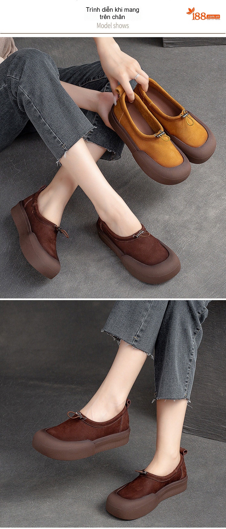 Giày Búp Bê Nữ Da Mờ Dây Thun Chiều Cao Đế Khoảng 3cm Màu Nâu, Vàng chi tiết 7