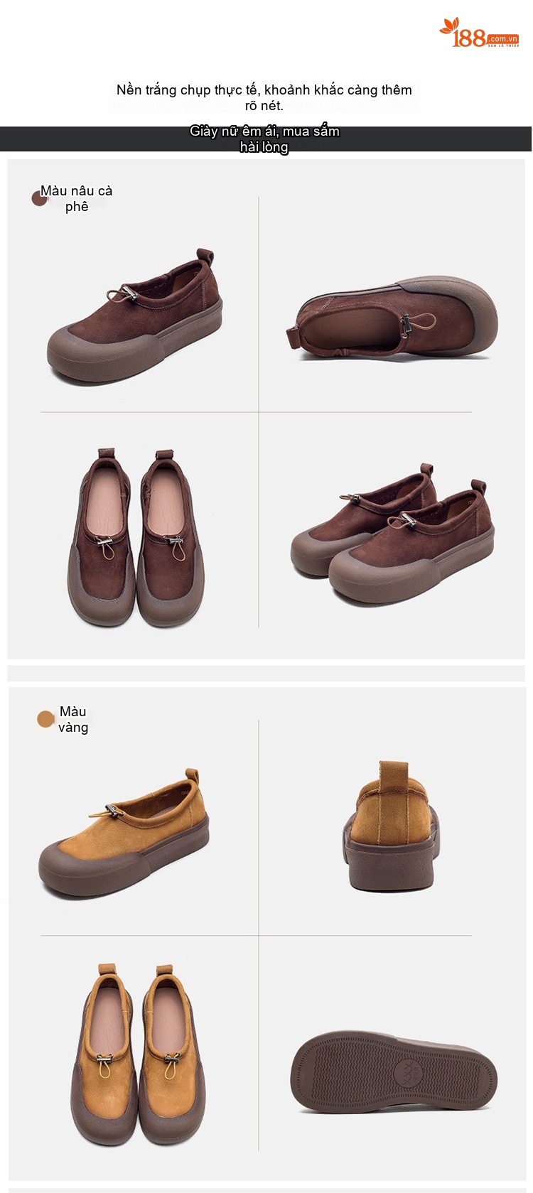 Giày Búp Bê Nữ Da Mờ Dây Thun Chiều Cao Đế Khoảng 3cm Màu Nâu, Vàng chi tiết 14