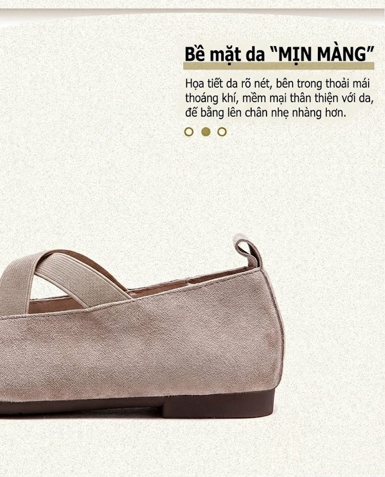 Giày Búp Bê Nữ Da Mờ Quai Chéo Chiều Cao Đế Khoảng 1cm Màu Nâu, Be, Xanh Lá chi tiết 4