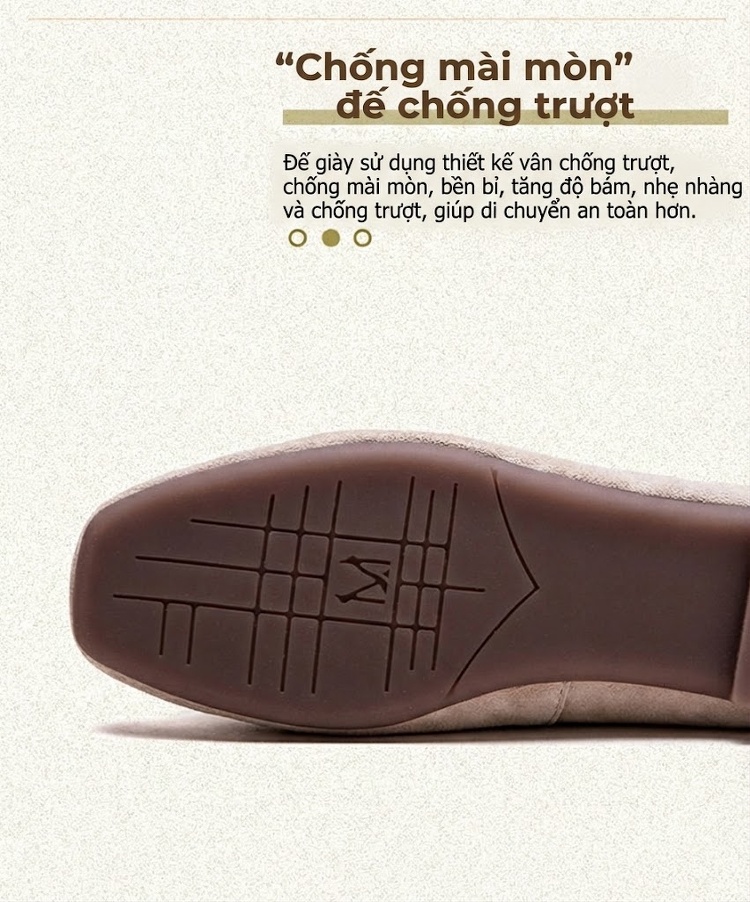 Giày Búp Bê Nữ Da Mờ Quai Chéo Chiều Cao Đế Khoảng 1cm Màu Nâu, Be, Xanh Lá chi tiết 6
