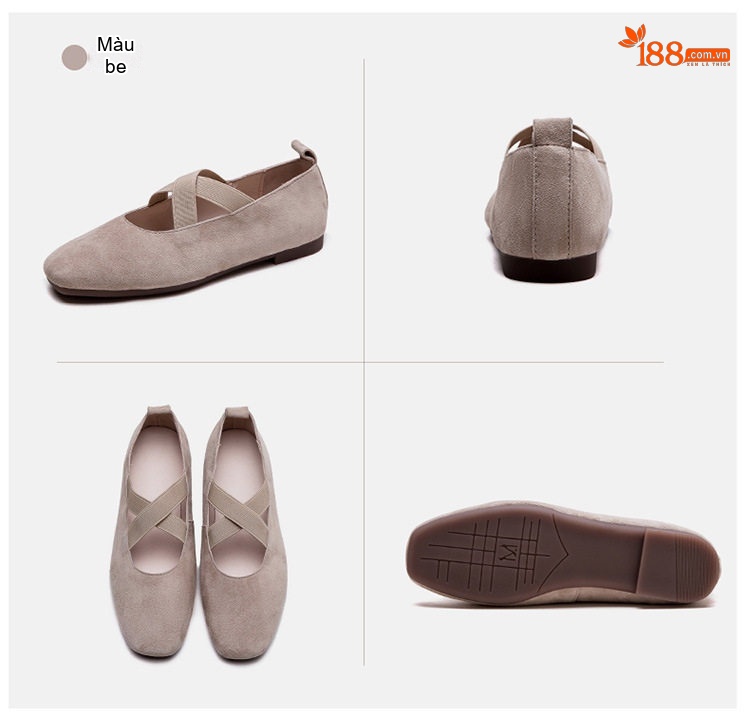 Giày Búp Bê Nữ Da Mờ Quai Chéo Chiều Cao Đế Khoảng 1cm Màu Nâu, Be, Xanh Lá chi tiết 19