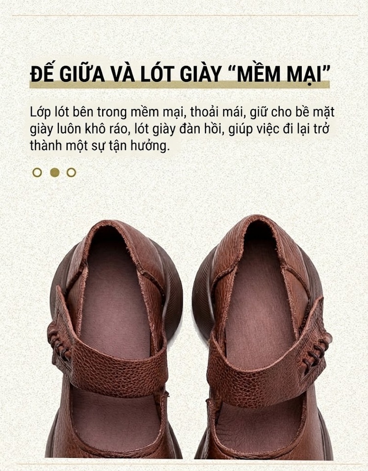Giày Búp Bê Nữ Da Mờ Quai Dán Đế Dày Phong Cách Retro Chiều Cao Đế Khoảng 5cm Màu Đen, Nâu chi tiết 6