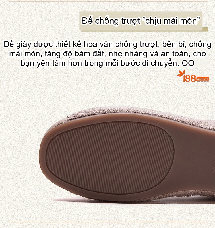 Giày Búp Bê Nữ Da Mờ Thắt Nơ Chiều Cao Đế Khoảng 1cm Màu Nâu, Kem, Xanh Lá chi tiết 5