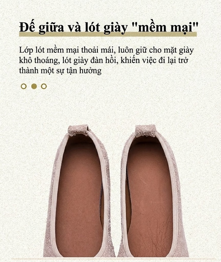 Giày Búp Bê Nữ Da Mờ Thắt Nơ Chiều Cao Đế Khoảng 1cm Màu Nâu, Kem, Xanh Lá chi tiết 6