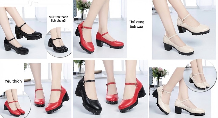 Giày Búp Bê Nữ Da Thật Chiều Cao Đế Khoảng 6cm Quai Ngang Màu Đen, Kem, Đỏ chi tiết 2