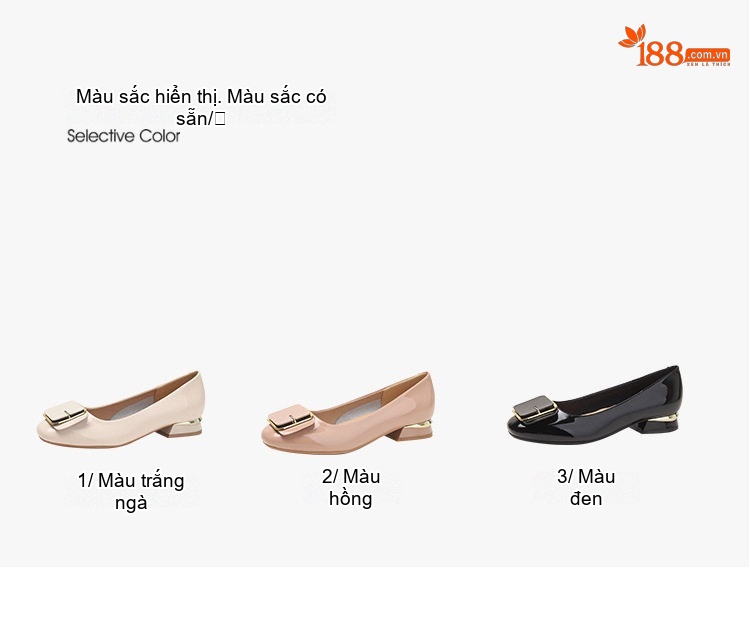 Giày Búp Bê Nữ Da Thật Da Bóng Chiều Cao Đế Khoảng 2cm Gót Vuông Màu Đen, Kem chi tiết 2