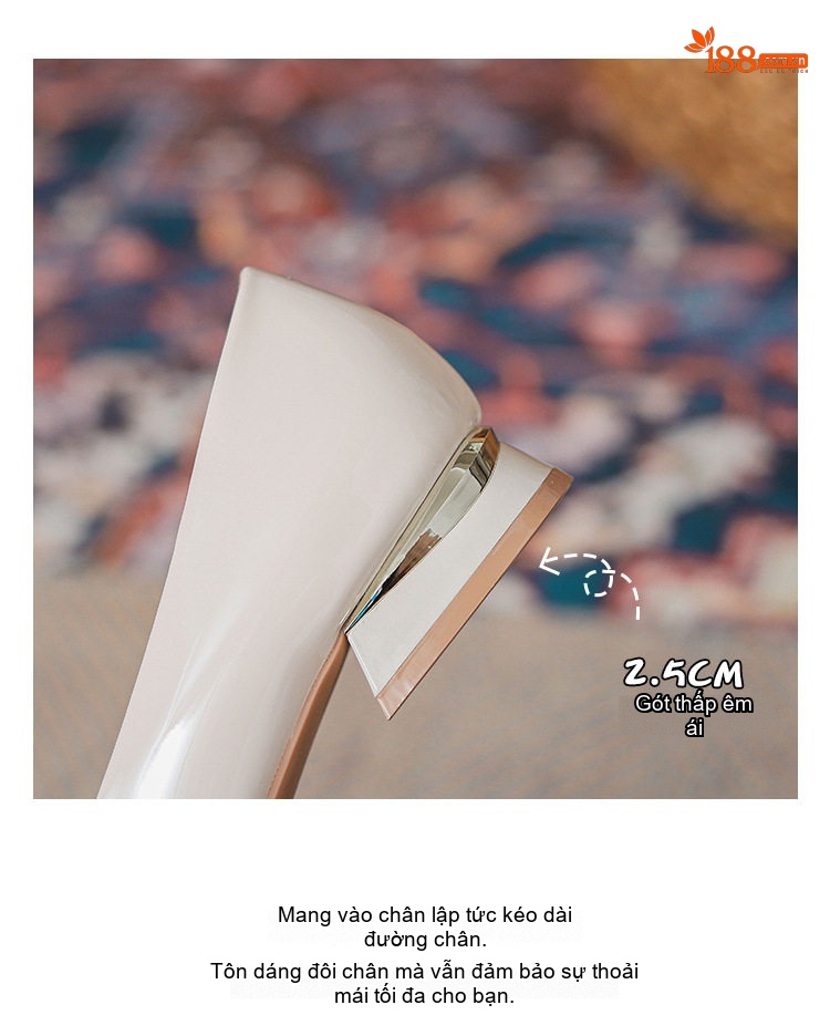 Giày Búp Bê Nữ Da Thật Da Bóng Chiều Cao Đế Khoảng 2cm Gót Vuông Màu Đen, Kem chi tiết 6